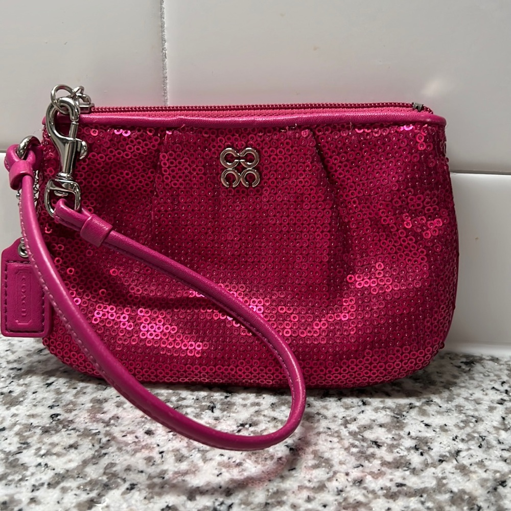 Coach hot pink sequin sparkle wristlet